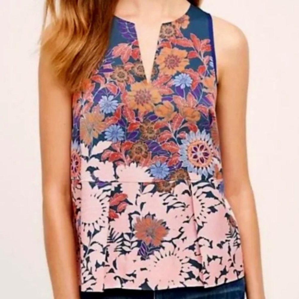 EUC - Anthropologie HD IN PARIS Elsie Floral Zip Peplum Top